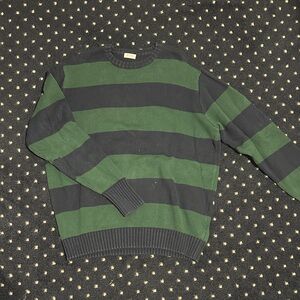 Brandy Melville Green and Navy Striped Crewneck Sweater